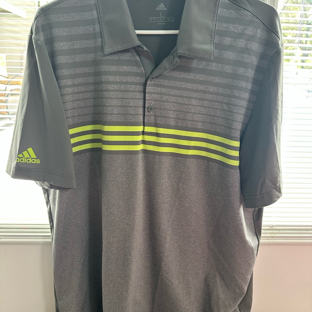 Adidas Gray and Green Performance Polo Shirt